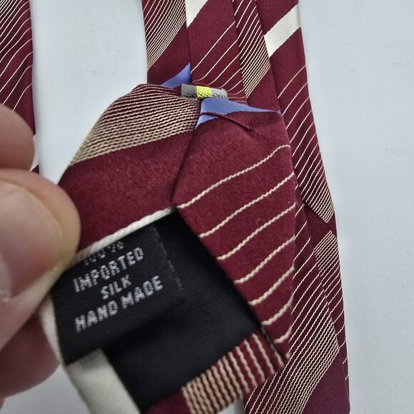 Necktie Mens Vintage Kenneth Cole 59 By 3 Inch Tie 100% Silk Burgundy Striped - Picture 7 of 7